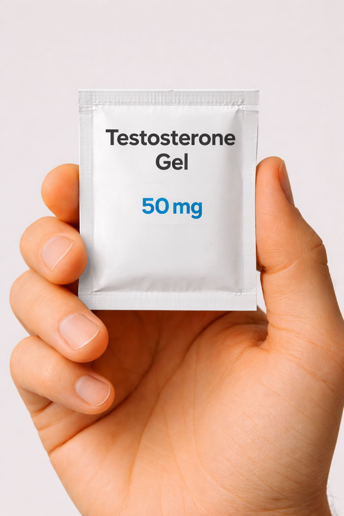 Testosterone gel sachet for topical testosterone replacement therapy